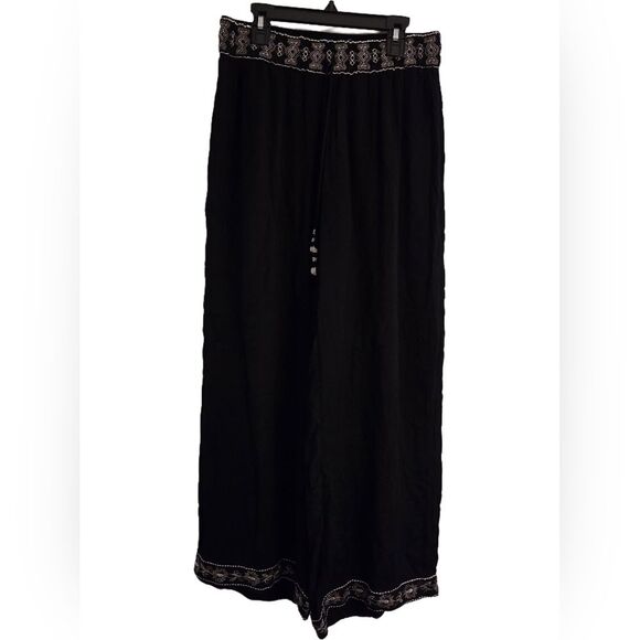 NWT Philosophy Women’s Wide leg Embroidered waist & hem flowy rayon pant Sz S - Picture 1 of 6